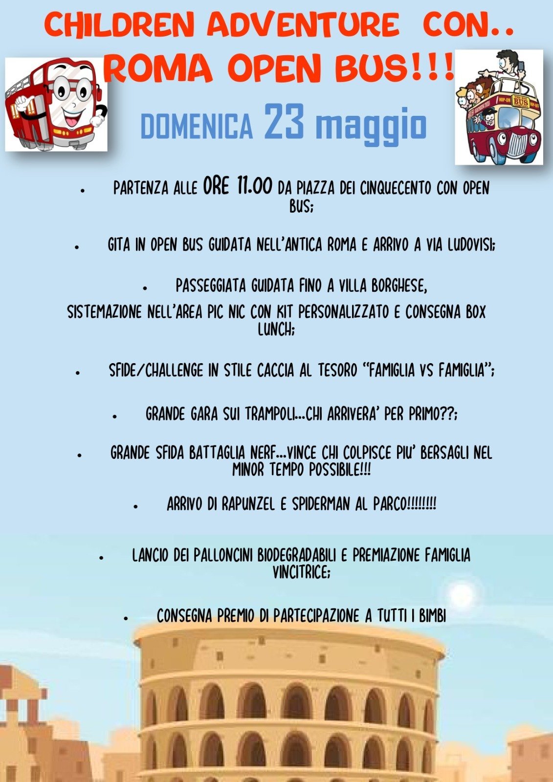 eventi per bambini roma weekend fine settimana sabato domenica open bus