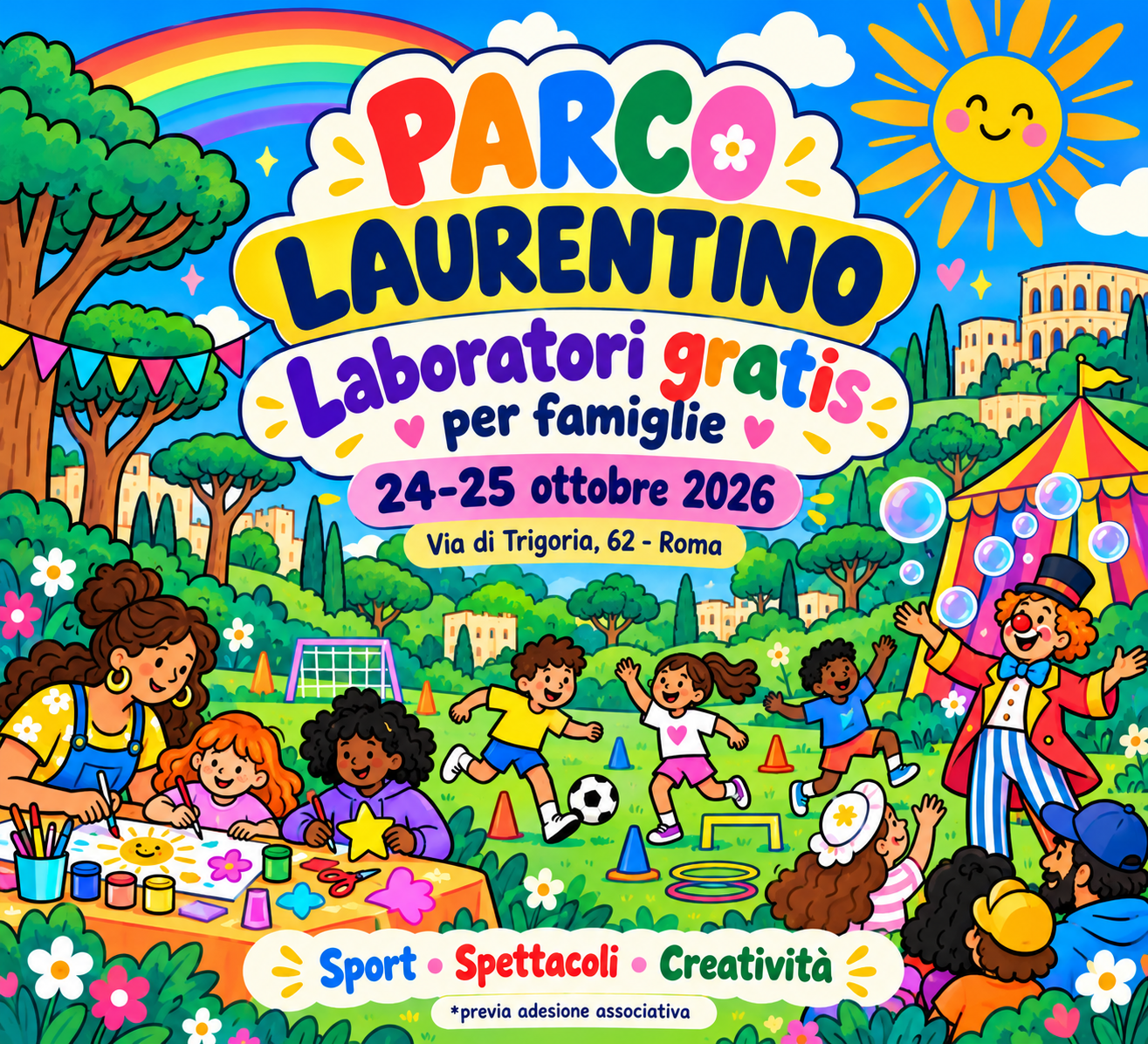 Laboratori gratis per famiglie a Roma: il 24 e 25 ottobre 2026 al Parco Laurentino un weekend di sport, spettacoli e creatività